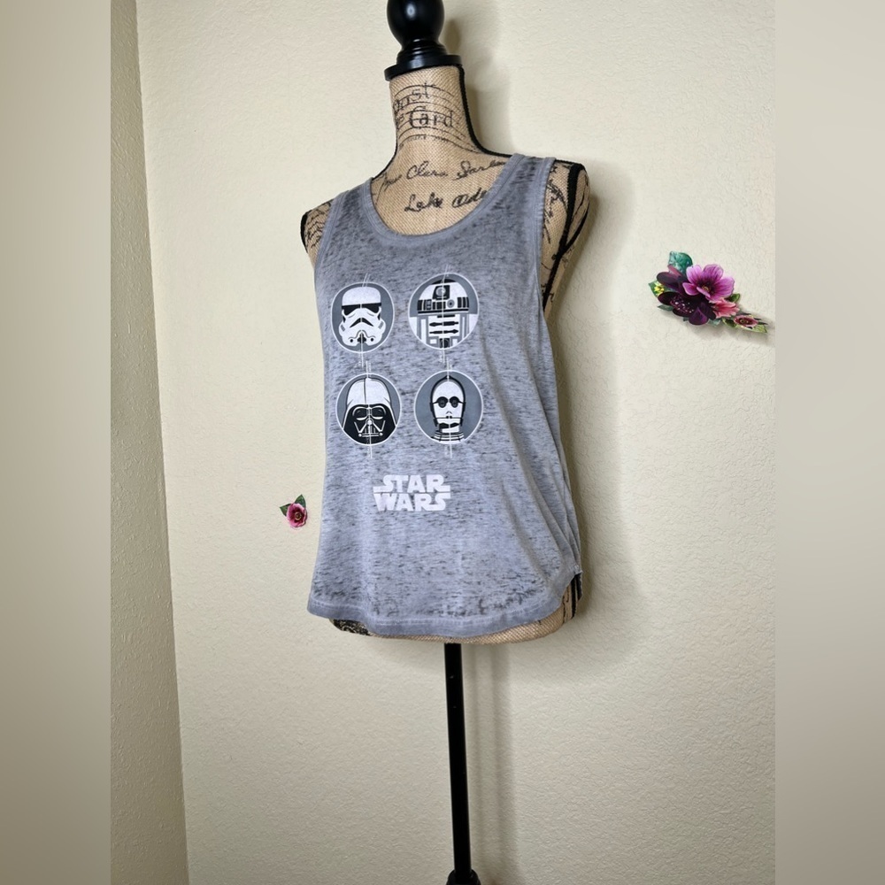 Star Wars Distressed Look Grey Tank Top with Darth Vader, R2-D2, C-3PO Size L - Picture 5 of 13